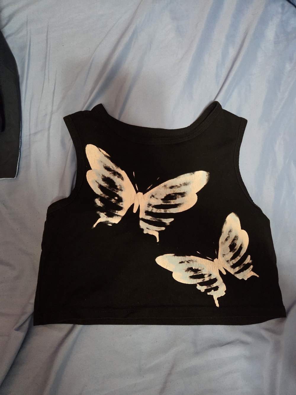 Vintage Black Crop Tank Top with Pink Butterfly Print Size Women's Medium